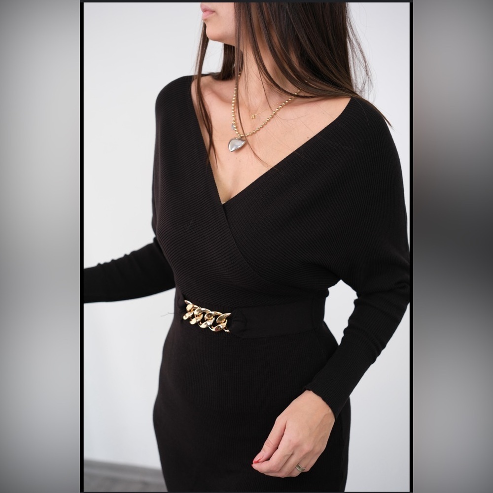 NWOT Rosie Harlow Black Knit Dress with Gold Accent